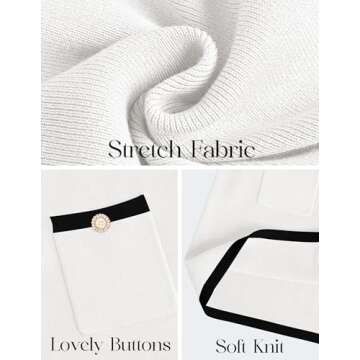 ZESICA Fall Dresses for Women 2025 Long Sleeve Button Color Block Knit Bodycon Short Sweater Dresses with Pockets,White,Small