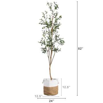 Nearly Natural Olive Tree Artificial Indoor 7FT Tall with Jute Basket Planter Fake Olive Tree for Ho...