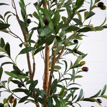 Nearly Natural Olive Tree Artificial Indoor 7FT Tall with Jute Basket Planter Fake Olive Tree for Home & Office Decor, Faux Olive Tree with Natural Wood Trunk, Realistic Olive Tree Branches and Fruit
