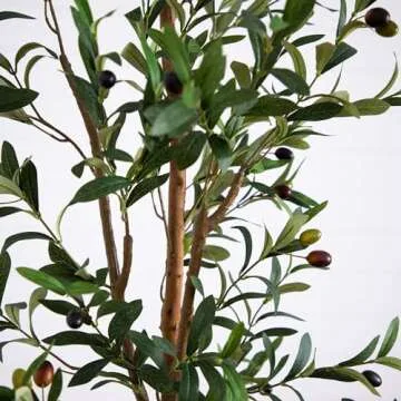 Nearly Natural Olive Tree Artificial Indoor 7FT Tall with Jute Basket Planter Fake Olive Tree for Home & Office Decor, Faux Olive Tree with Natural Wood Trunk, Realistic Olive Tree Branches and Fruit