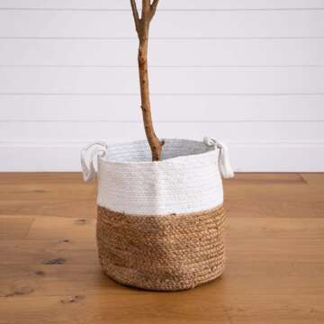 Nearly Natural Olive Tree Artificial Indoor 7FT Tall with Jute Basket Planter Fake Olive Tree for Home & Office Decor, Faux Olive Tree with Natural Wood Trunk, Realistic Olive Tree Branches and Fruit