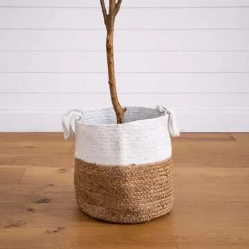 Nearly Natural Olive Tree Artificial Indoor 7FT Tall with Jute Basket Planter Fake Olive Tree for Home & Office Decor, Faux Olive Tree with Natural Wood Trunk, Realistic Olive Tree Branches and Fruit