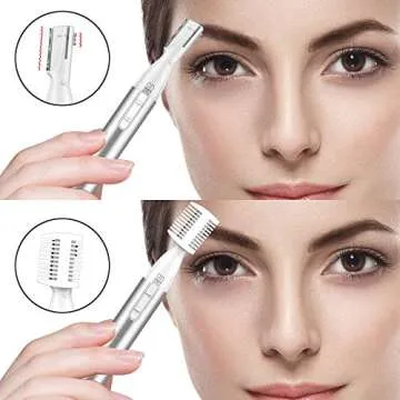Upgraded Eyebrow Trimmer, Funstant Precision Electric Eyebrow Razor for Women Battery-Operated Facial Hair Remover with Comb No Pulling Sensation Painless for Face Chin Neck, Upper-Lip, Peach-Fuzz