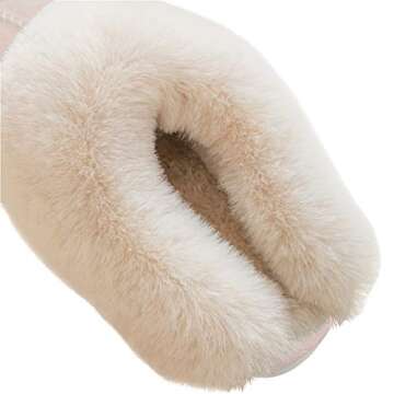 Women's Slippers Soft Plush Winter Warm House Shoes Slip on Memory Foam Fluffy Slippers Beige 40-41