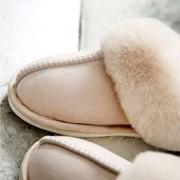 Women's Slippers Soft Plush Winter Warm House Shoes Slip on Memory Foam Fluffy Slippers Beige 40-41