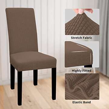Easy-Going 100% Waterproof Dining Room Chair Cover Set of 2, Stretch Jacquard Parson Chair Slipcover Removable Washable Chair Protector for Home, Restaurant, Banquet (Large, Brown)