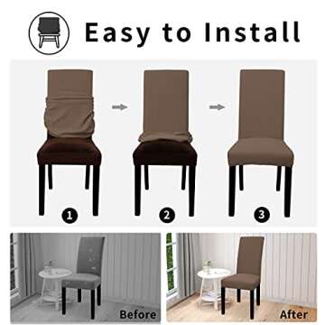 Easy-Going 100% Waterproof Dining Room Chair Cover Set of 2, Stretch Jacquard Parson Chair Slipcover Removable Washable Chair Protector for Home, Restaurant, Banquet (Large, Brown)