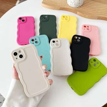 Caseative for iPhone 13 Case, Solid Color Curly Wave Frame Soft Compatible with iPhone Case (White,iPhone 13)