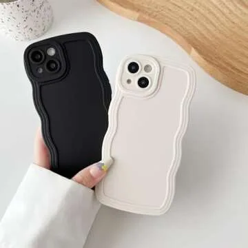 Caseative for iPhone 13 Case, Solid Color Curly Wave Frame Soft Compatible with iPhone Case (White,iPhone 13)