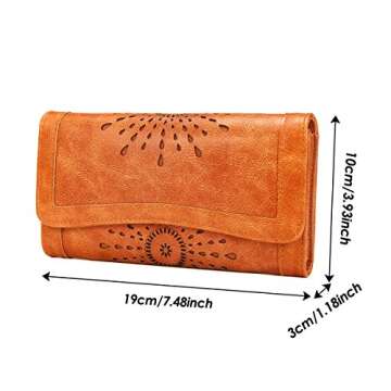 OB OURBAG Women Leather Wallet Clutch Purse Card Holder Ladies Hollow Out Long Wallet Brown