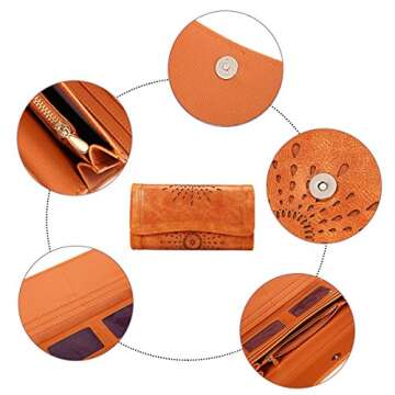 OB OURBAG Women Leather Wallet Clutch Purse Card Holder Ladies Hollow Out Long Wallet Brown