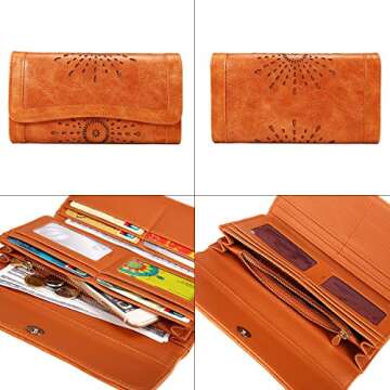 OB OURBAG Women Leather Wallet Clutch Purse Card Holder Ladies Hollow Out Long Wallet Brown