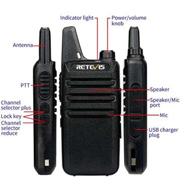 Retevis RT22 2 Way Radios Walkie Talkies,Rechargeable Long Range Two Way Radio, USB C VOX Small Emergency 2 Pin Earpiece Headset,for School Retail Church Restaurant (Packed in Pairs with 5 Boxes)