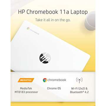 HP Chromebook 11-inch Laptop - Up to 15 Hour Battery Life - MediaTek - MT8183 - 4 GB RAM - 32 GB eMMC Storage - 11.6-inch HD Display - with Chrome OS™ - (11a-na0021nr, 2020 model, Snow White)