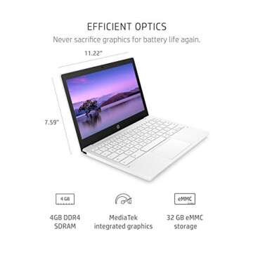 HP Chromebook 11-inch Laptop - Up to 15 Hour Battery Life - MediaTek - MT8183 - 4 GB RAM - 32 GB eMMC Storage - 11.6-inch HD Display - with Chrome OS™ - (11a-na0021nr, 2020 model, Snow White)