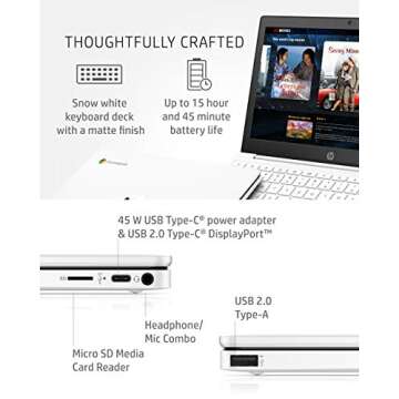 HP Chromebook 11-inch Laptop - Up to 15 Hour Battery Life - MediaTek - MT8183 - 4 GB RAM - 32 GB eMMC Storage - 11.6-inch HD Display - with Chrome OS™ - (11a-na0021nr, 2020 model, Snow White)