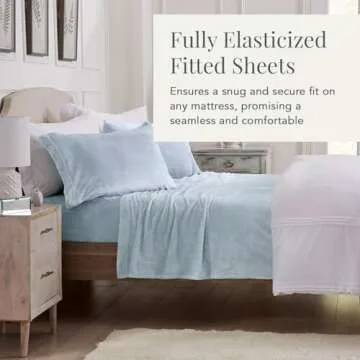 NY Loft Ultra Soft Micro Fleece Sheets Set with Extra Deep Pockets | Extra Soft Velvet Fleece Sheet Set | Super Plush Polar Fleece | Velvet Plush Cozy Warmth | Full - Glacier Blue