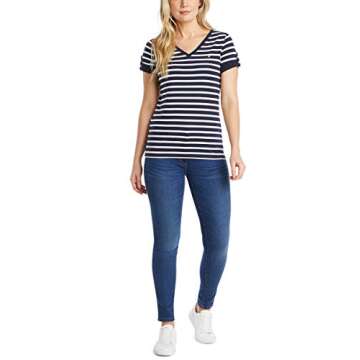 Nautica Women Easy Comfort V-Neck Striped Supersoft Stretch Cotton T-Shirt - Perfect Blend of Style ...