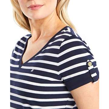Nautica Women's Comfy V-Neck Striped T-Shirt for Every Occasion