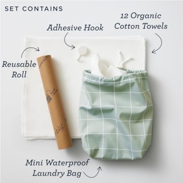 Esembly Paperless Towel Roll - Reusable Kitchen Towels 12-Pack Washable Cotton with Laundry Bag & Hook - Zero-Waste, Absorbent, Washable - Terrazzo