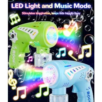Boerfmo 2 Bubble Guns - Bubble Machine with LED Light & Music Mode for Kids/Adults - 10 Holes Wand Automatic Space Bubbles Blaster - Easter Basket Stuffers, Toys Gifts for Boys Ages 3+
