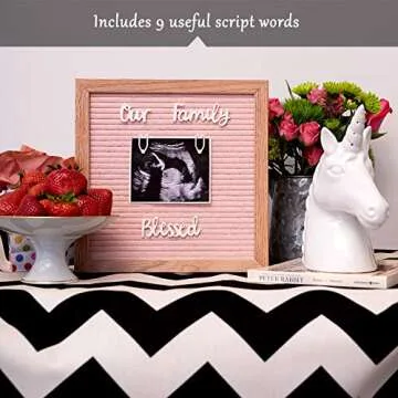 Pink Letter Board With Letters 10x10 Oak Frame, Pink Message Board With Letters Set, Felt Letter Board Pink with 374 Precut Letters and Symbols, Pink Felt Letterboard For School Or Baby Announcement