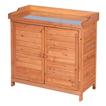 Outdoor Garden Patio Wooden Storage Cabinet Furniture Waterproof Tool Shed with Potting Benches Outdoor Work Station Table (Natural)