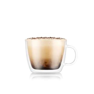 Bodum 15oz Double Wall Latte Mug, High-Heat Borosilicate Glass, Set of 2, Clear