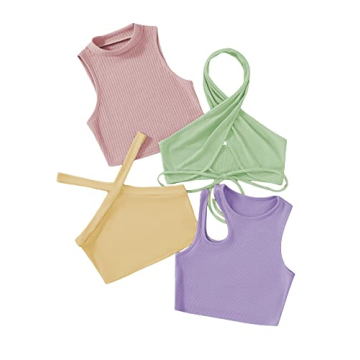 MakeMeChic Women's 4-Piece Ribbed Knit Crop Tops - Stylish & Comfortable