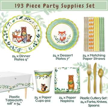 Woodland Baby Shower Decorations for 24 - Complete Tableware Set