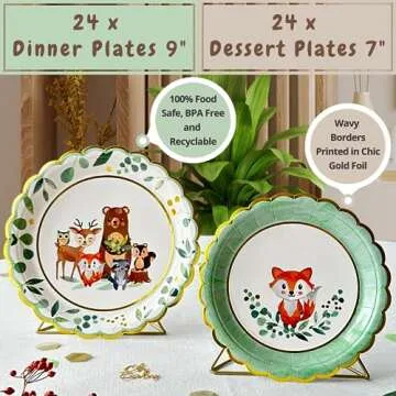 Woodland Baby Shower Decorations for 24 - Complete Tableware Set