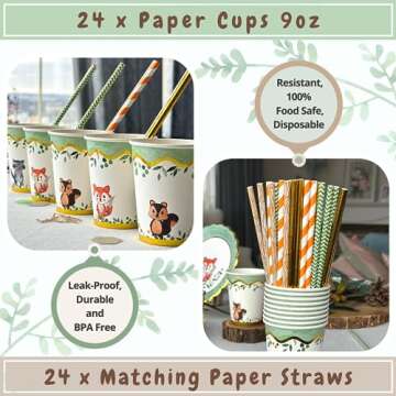 Woodland Baby Shower Decorations for 24 - Complete Tableware Set