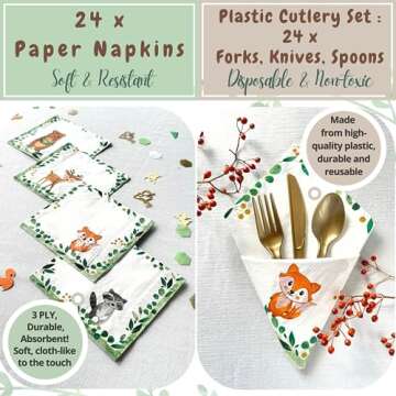Woodland Baby Shower Decorations for 24 - Complete Tableware Set