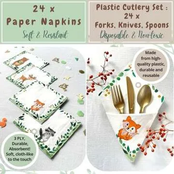 Woodland Baby Shower Decorations for 24 - Complete Tableware Set