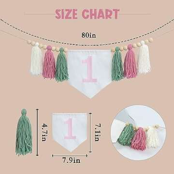 VANGNING Girl 1st Birthday High Chair Banner - Greenery Birthday Decoration, Light Pink Girl's Birthday, Yarn Tassel Garland, Cake Smash Backdrop Banner,Spring Colours Garland (Pink Tassel)