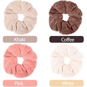 4 Pieces Large Towel Microfiber Drying Soft Scrunchies Thick Scrunchies Fuzzy Scrunchy Ponytail Holder for Hair Light Bobbles Ropes Wet and Dry Hair Accessories (Bright Colors)