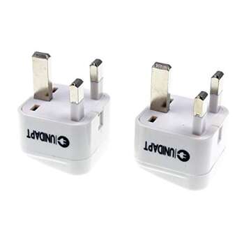 US USA to UK Plug Adapter - Unidapt UK Power Adapter, EU/World to UK Dubai Hong Kong Ireland Scotland Outlet Power Plug Adapters - Charge 2 Devices at Once, Two in One Input - Type G (Pack of 2 UK)