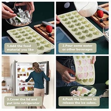 Heart Shape Ice Cube Tray, 21 Holes Silicone Ice Cube Mold with Removable Lid Flexible for Whiskey Cocktail Chocolate Valentine's Day (Pink)