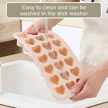 Heart Shape Ice Cube Tray, 21 Holes Silicone Ice Cube Mold with Removable Lid Flexible for Whiskey Cocktail Chocolate Valentine's Day (Pink)
