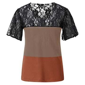 Tunic Tops to Wear with Leggings Summer Simple Solid Color Lace Collar Short-Sleeved T-Shirt Casual Top Womens Tops Tunic Tops Orange Graphic Tee Women Top Gray Blouse for Women