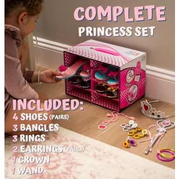 Toyvelt Princess Dress Up Shoes and Jewelry Boutique - Pretend Play for Little Girls Set Incl 4 Pairs Princess Shoes and Lots of Accessories - Toddler Girl Toys (Classic Edition)