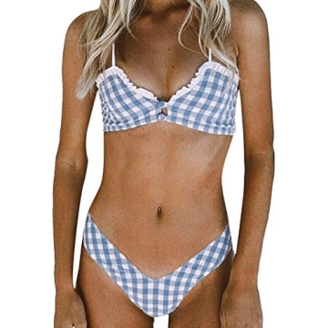 HHmei Women Sexy Swimwear Lattice Bikini Set - Chic Ruffled Beachwear for All