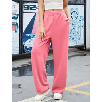 Women Baggy Sweatpants Casual Wide Leg Drawstring Athletic Fit Joggers Lounge Pants Trousers with Pockets 2024 Pink