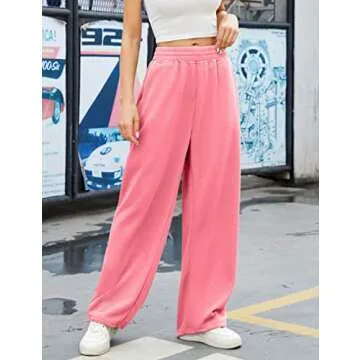 Women Baggy Sweatpants Casual Wide Leg Drawstring Athletic Fit Joggers Lounge Pants Trousers with Pockets 2024 Pink