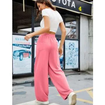 Women Baggy Sweatpants Casual Wide Leg Drawstring Athletic Fit Joggers Lounge Pants Trousers with Pockets 2024 Pink