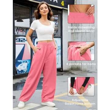 Women Baggy Sweatpants Casual Wide Leg Drawstring Athletic Fit Joggers Lounge Pants Trousers with Pockets 2024 Pink