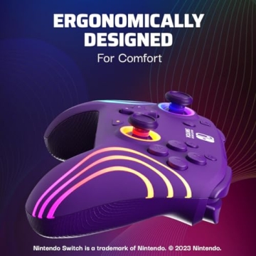PDP Afterglow Wave Wireless Pro Controller with Full Motion for Nintendo Switch, Nintendo Switch - OLED Model, 8 RGB LED Lighting Zones, 30 Foot Range, 20 Hour Rechargeable Battery: Purple