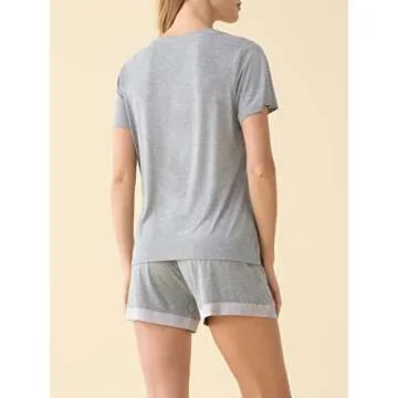Latuza Women's V-neck Sleepwear Short Sleeve Pajama Set M Light Gray