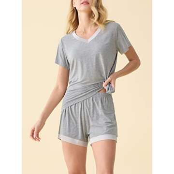 Latuza Women's V-neck Sleepwear Short Sleeve Pajama Set M Light Gray