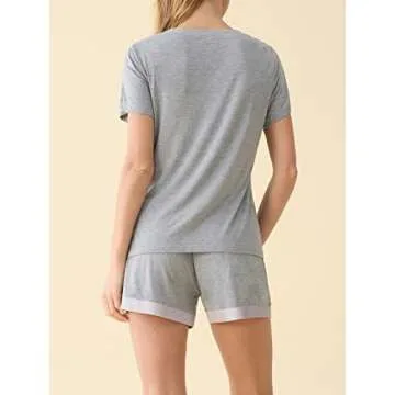 Latuza Women's V-neck Sleepwear Short Sleeve Pajama Set M Light Gray
